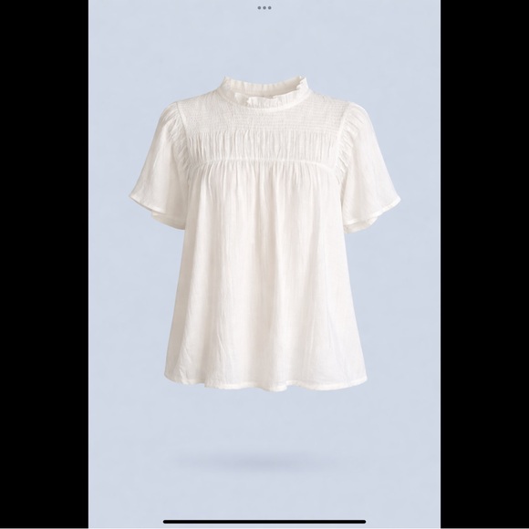 Nanette Lepore Tops - Nanette Lepore White Boho Blouse Smocked Yoke Ruffle Sleeve Top